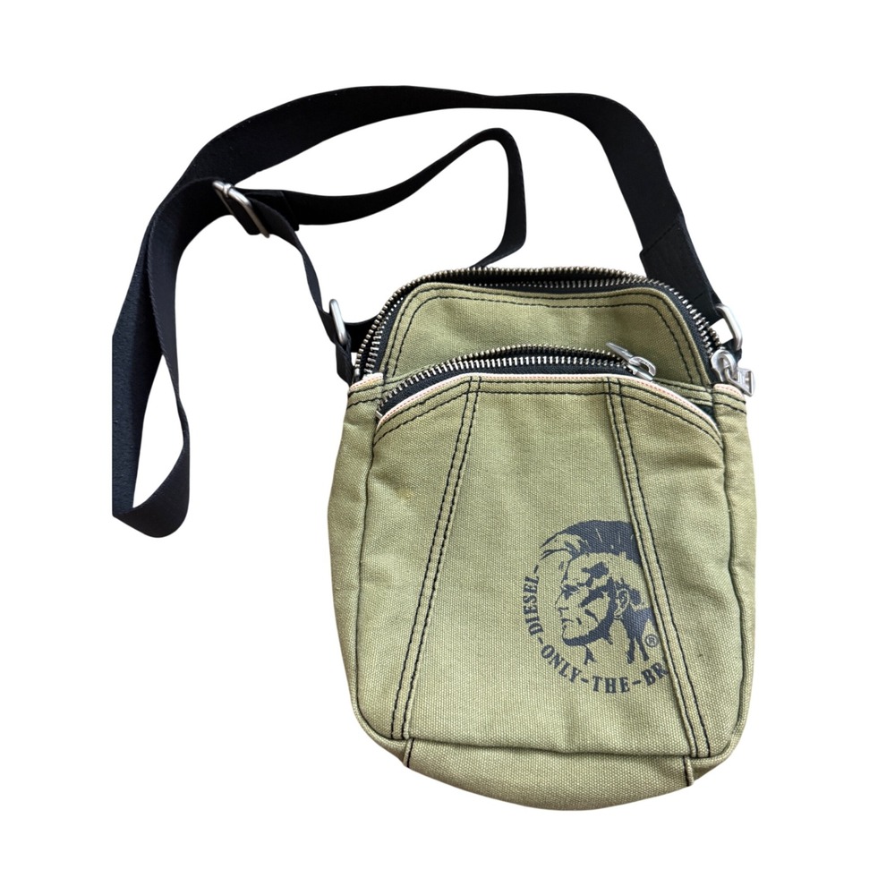 Diesel Olive Green Canvas Crossbody Bag Mohawk Logo Utility Messenger Messenger‎